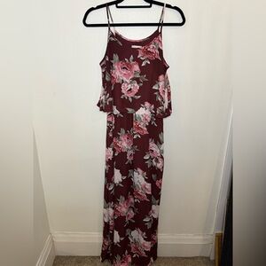 Altar'd State Burgundy and Pink Floral Maxi Dress